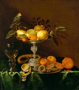 Quiet Life With Roman, Silver Tazza, Fruits, Pastries And Bird