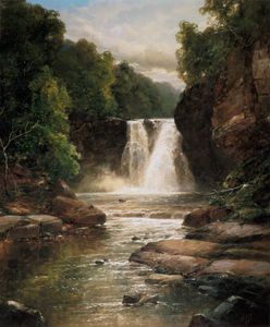 A Wooded River Landscape With Waterfall