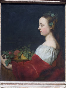 Woman Holding A Basket Of Fruit