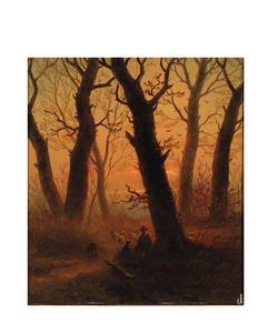 A Herdsman And Flock In A Forest At Sunset