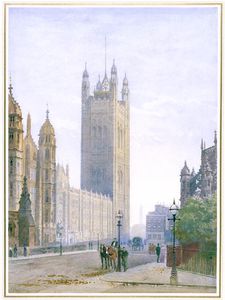 The Victoria Tower Of The Houses Of Parliament Seen From Parliament Square