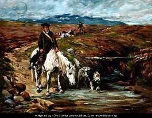 Horse And Spaniel Drinking From A Stream