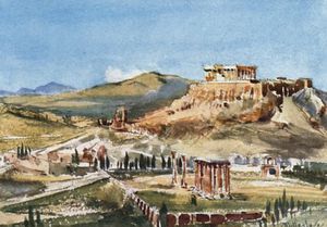 Die Akropolis und den Tempel des Olympischen Zeus