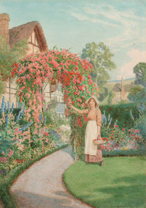 A Young Girl Picking Flowers From An Arbre