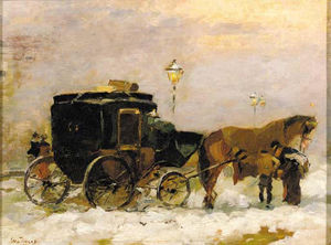 Aapje In De Sneeuw; A Horse-drawn Cab