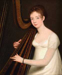 肖像年轻女子 播放  的  竖琴