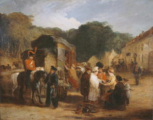 The Village Of Waterloo, With Travellers Purchasing The Relics That Were Found In The Field Of Battl