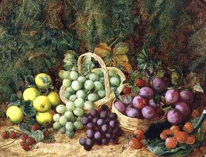 Still Life With Apples And Baskets Of Grapes And Plums