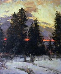 закат над    Зимний  ландшафт