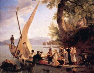 Unique Oil Painting Of A Wedding Party Getting Ready To Set Sail