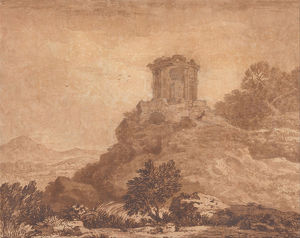 paysage avec un ruiné  temple