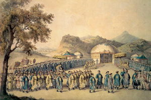 el enfoque de los emperador de China a su Tiendadecampaña en tartaria para recibir el británico Embajador , Georg