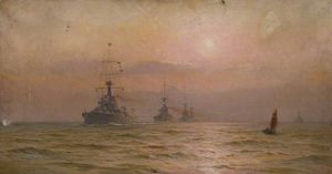 本国艦隊の2番目の戦いの艦隊をリードHMS「オリオン」