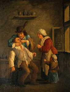Un Toothdrawer Operativo su un L uomo , con una donna e bambino Cercando Su