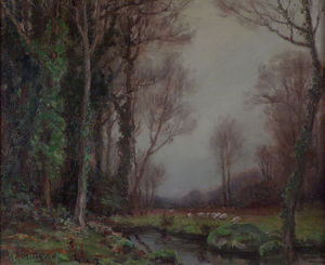 Wooded Stream And Sheep
