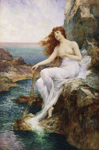 A Sea Nymph Seated On A Rock With A Ribbon Of