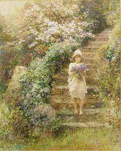 A Young Girl Carrying Violets
