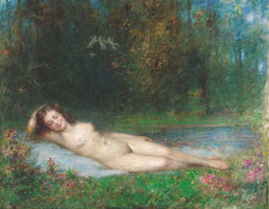 A Nymph Lying In A Wooded River Landscape