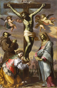 crucifijo con la virgen y Los santos Francis y agatha