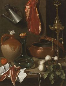 A Kitchen Still Life With Hung Meat