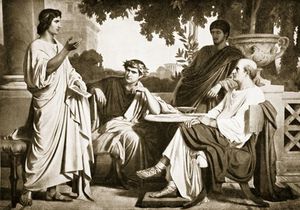 Vergil, Horaz und Varius am Haus von Maecenas