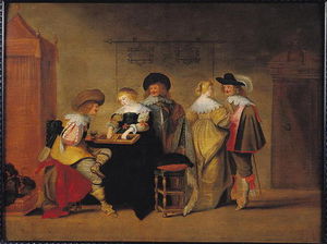 Les joueurs de backgammon (huile sur panneau de bois)