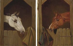 A Grey At A Stable Door; And A Chestnut At A Stable Door