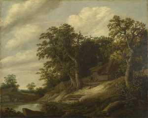 A Cottage Among Trees On The Bank Of A Stream