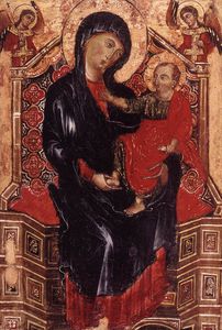 Virgin And Child Enthroned Between Two Archangels