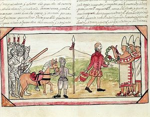 Meeting Of Hernando Cortes And Montezuma, Miniature From The 'hist'