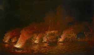 Fuoco navi francesi attaccare la flotta inglese Off Quebec