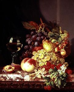 bodegón con uvas asícomo vino