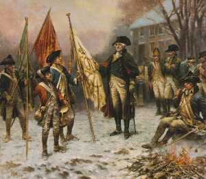 Washington Inspeccionando los colores capturados después la batalla de Trenton