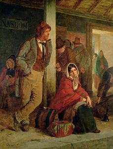 Emigranti irlandesi attesa di un treno