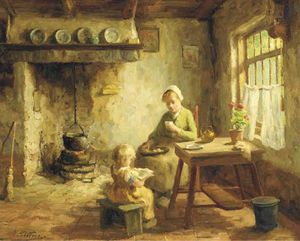A Mother And Child In A Kitchen