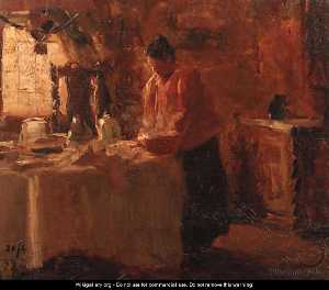 donna in un olandese  interni  impostazione  dopodomani  tavolo