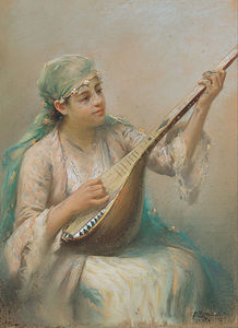 Femme jouant d un instrument à cordes