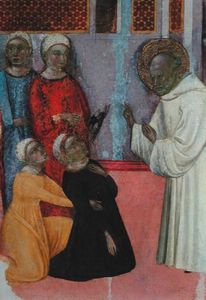 Exorcismo de un poseso por una Demonio , desde el retablo de san . Bernardo de claraval