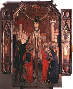 la crucifixión , Superior Departamento de los panel central de los retablo mayor de la almudaina
