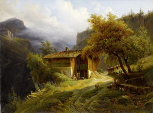 Mountain Landscape With Farmhouse And Figure