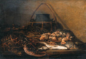 Fish And Shellfish On A Ledge