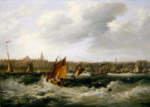 Liverpool, Lancashire desde el río Mersey y New Brighton, (óleo sobre lienzo) - (257)