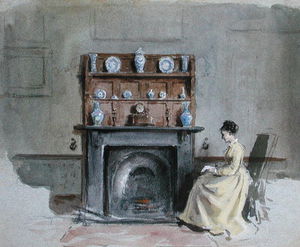 Lady Seated By Fireplace