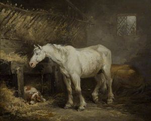 Horse And Dog In A Stable