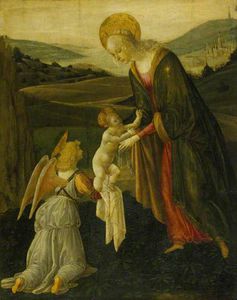 la madonna e il bambino con un Angel in un costiera paesaggio