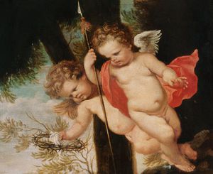Two Flying Cherubs, Holding The Crown Of Thorns And The Spear Of Longinus