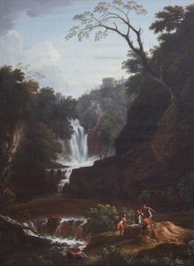 Capriccio von einem Wasserfall mit dem Grab von Cecilia Metella