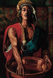 An Oriental Man With A Copper Bowl