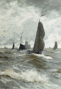 A Fishing Fleet In A Stiff Breeze On The Zuiderzee
