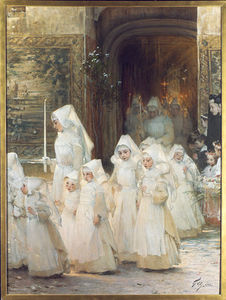 Procession Of Young Girls On Confirmation Day